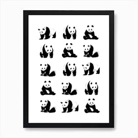 Panda Bears Pattern Black and White Poster