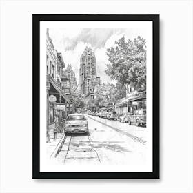 Rainey Street Historic District Austin Texas Black And White Drawing 1 Art Print