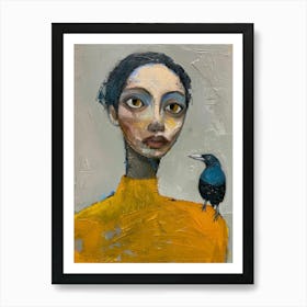 Woman And A Bird Art Print