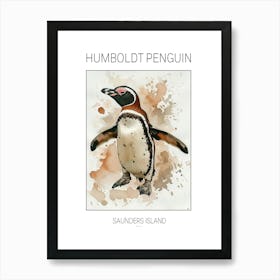 Humboldt Penguin Saunders Island Watercolour Painting 3 Poster Art Print