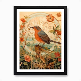 European Robin 3 Detailed Bird Painting Art Print