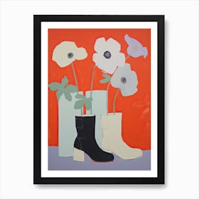 A Painting Of Cowboy Boots With Poppy Flowers, Pop Art Style 1 Art Print