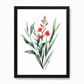 Red Flower Watercolor Painting Art Print