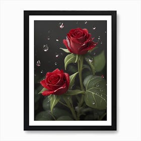 Red Roses At Rainy With Water Droplets Vertical Composition 3 Art Print