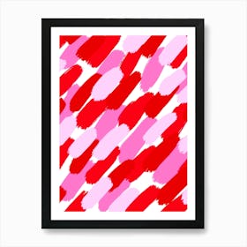 Red and Pink Brush Strokes Abstract Art Print