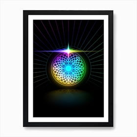 Neon Geometric Glyph in Candy Blue and Pink with Rainbow Sparkle on Black n.0050 Art Print