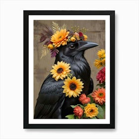 Regal Crow With A Floral Crown Art Print (1) Art Print