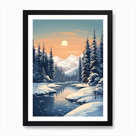 Winter Travel Night Illustration Lake Tahoe Usa 1 Art Print