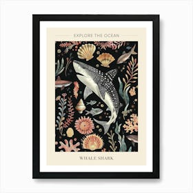 Whale Shark Seascape Black Background Illustration 2 Poster Art Print