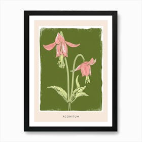 Pink & Green Aconitum 1 Flower Poster Art Print