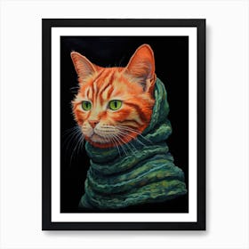 Orange Cat In Scarf Art Print