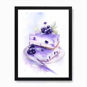 Blueberry Cheesecake Bars Dessert Gouache 1 Flower Art Print