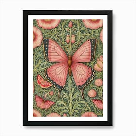 Pink Poppies And Butterflies Style William Morris Art Print