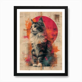 Majestic Cat, Abstract Collage In Monoprint Splashed Colors Art Print