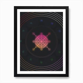 Neon Geometric Glyph in Pink and Yellow Circle Array on Black n.0196 Art Print