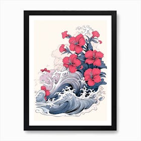 Great Wave With Petunia Flower Drawing In The Style Of Ukiyo E 1 Art Print