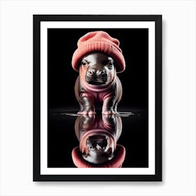 Baby Hippo in pink beanie hat 4 Art Print