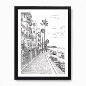 View Of San Diego California, Usa Line Art Black And White 3 Art Print