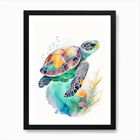 Foraging Sea Turtle, Sea Turtle Watercolour 1 Art Print