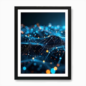 Abstract Net With Glowing Geometric Dots And Grid Waves Connecting Polygons In A Futuristic Infogra (3) Art Print