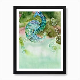 Lined Seahorse Storybook Watercolour Art Print