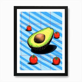 Avocado Tomatoes Blue Background Art Print