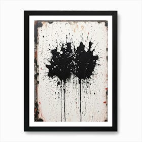 Black Charcoal Hand Sketching Over A Canvas With Splatters And Drips Of Paint Heavy Grunge Texture Art Print