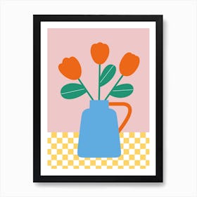 Blue Vase With Red Tulips Art Print