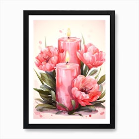 Pink Tulips with Glowing Candle Art Print