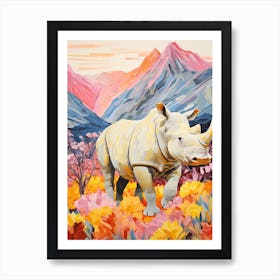 Colourful Floral Rhino 1 Art Print