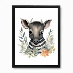 Watercolour Jungle Animal Baby Tapir 4 Art Print