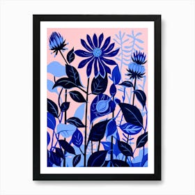 Blue Flower Illustration Bee Balm 1 Art Print