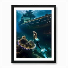 Mermaid In The Ocean-Reimagined Art Print