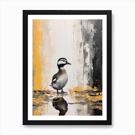 Mustard Grey & Black Duckling Painting Art Print