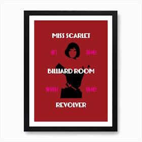 Miss Scarlet - Retro - Billiard Room - Cluedo - Vintage - Board Game - Mystery - Art Print - Red Art Print