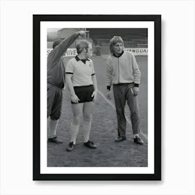 British Singers Elton John And Rod Stewart Training At Watford Football Clubs Vicarage Road Ground In Watford Art Print