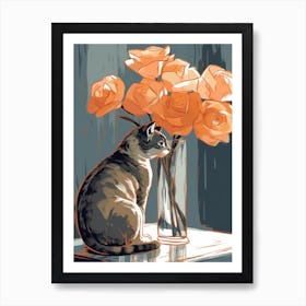 Drawing Of A Still Life Of Freesia With A Cat 4 Art Print