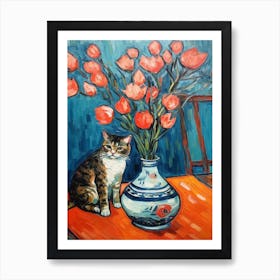 Tulips With A Cat 4 Art Print