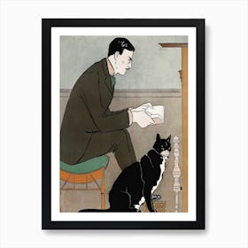 Man Reading A Book Illustration, Edward Penfield 1 Art Print