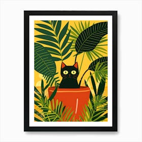 Cute Black Cat in a Plant Pot 20 Art Print