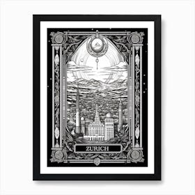 Zurich, Switzerland, Tarot Card Travel  Line Art 4 Art Print