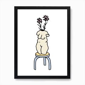 Flower On A Chair Woman Vase Illustration Art Print