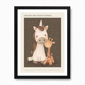 Unicorn & Giraffe Friend Muted Pastel 3 Poster Art Print
