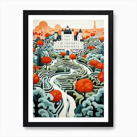 Chateau De Villandry Gardens France Modern Illustration 1 Art Print