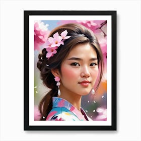 Asian Girl In Kimono Art Print