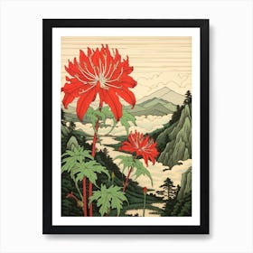 Higanbana Red Spider Lily 4 Japanese Botanical Illustration Art Print