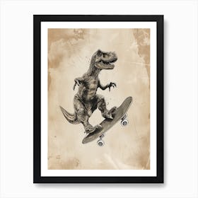 Vintage Gallimimus Dinosaur On A Skateboard  1 Art Print