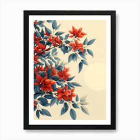 Red And Blue Flowers Background Art Print