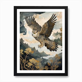 Great Horned Owl 3 Gold Detail Painting Art Print