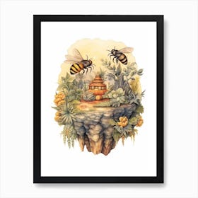 Uropean Wool Carder Bee Beehive Watercolour Illustration 3 Art Print